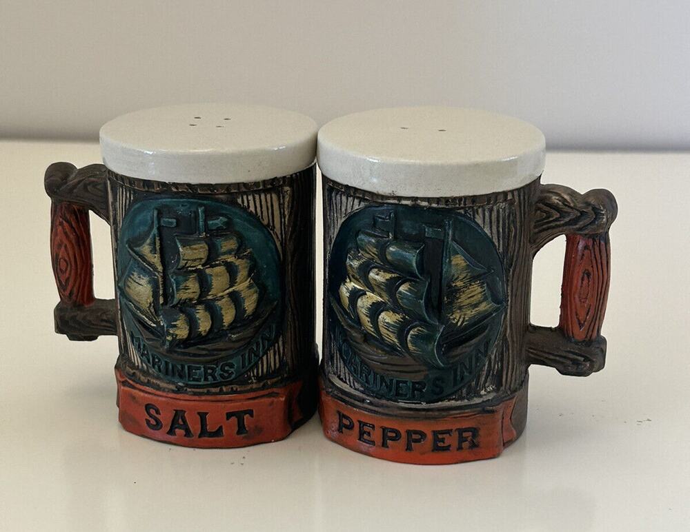 Napcoware Mariners Inn Ceramic Clipper Ship Salt & Pepper Shakers Japan 3” Vtg